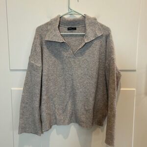 Women Sweater Knit Collared Pullover Long‎ Sleeve Blush Beige Size M Soft Cozy